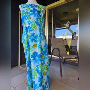 Vintage 70s Floral Print MuuMuu Maxi Dress L/XL